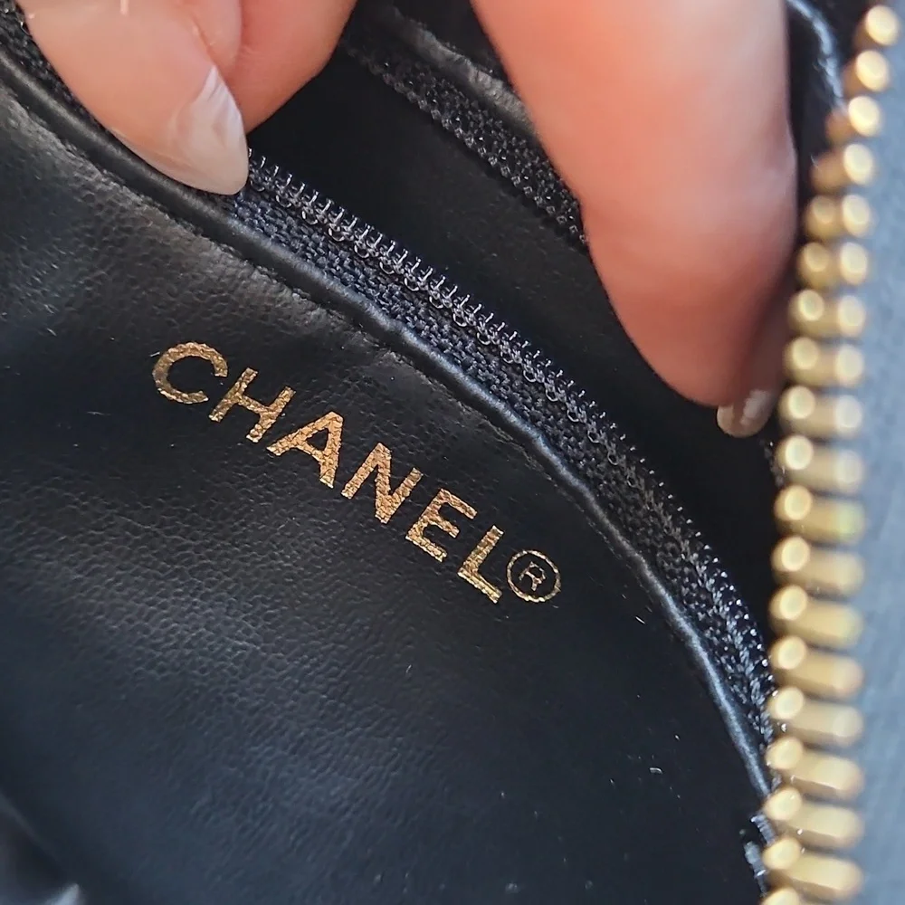 CHANEL Black Patent Leather Cosmetic Bag